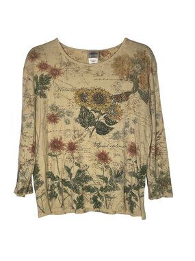 Studio Collection Floral Garden Sunflower Butterfly Gem Top Sz XL Fall Autumn